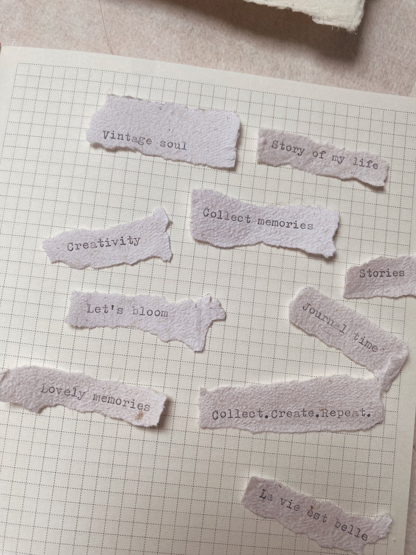 Typewriters words on handmade paper