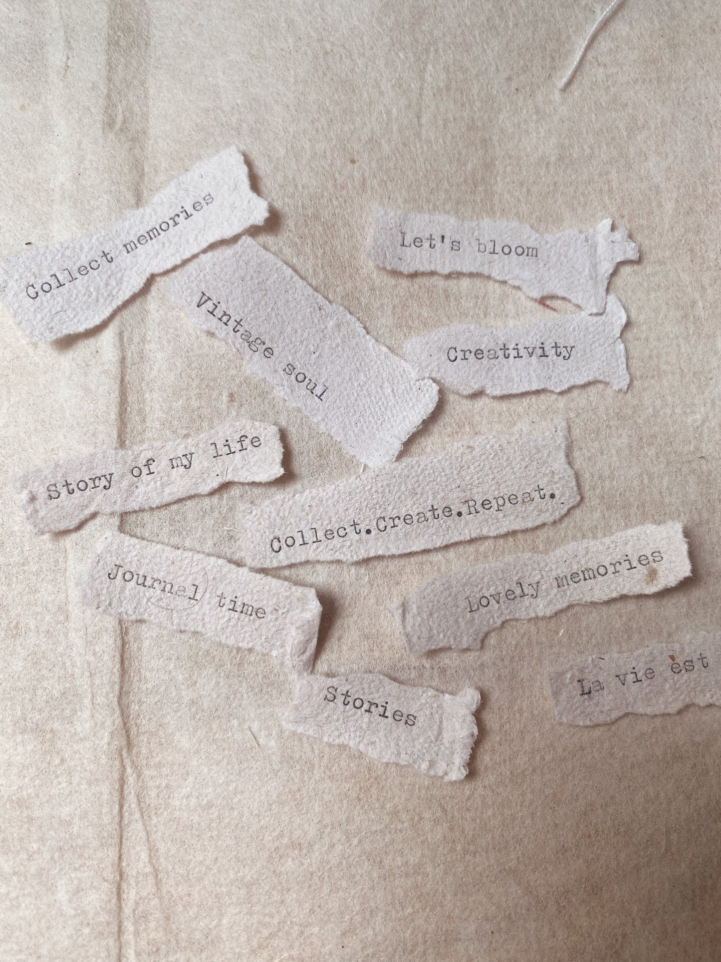 Typewriters words on handmade paper