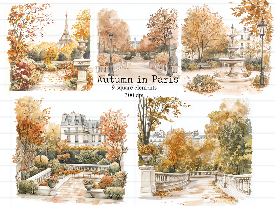 Printable set - Watercolor Fall in Paris