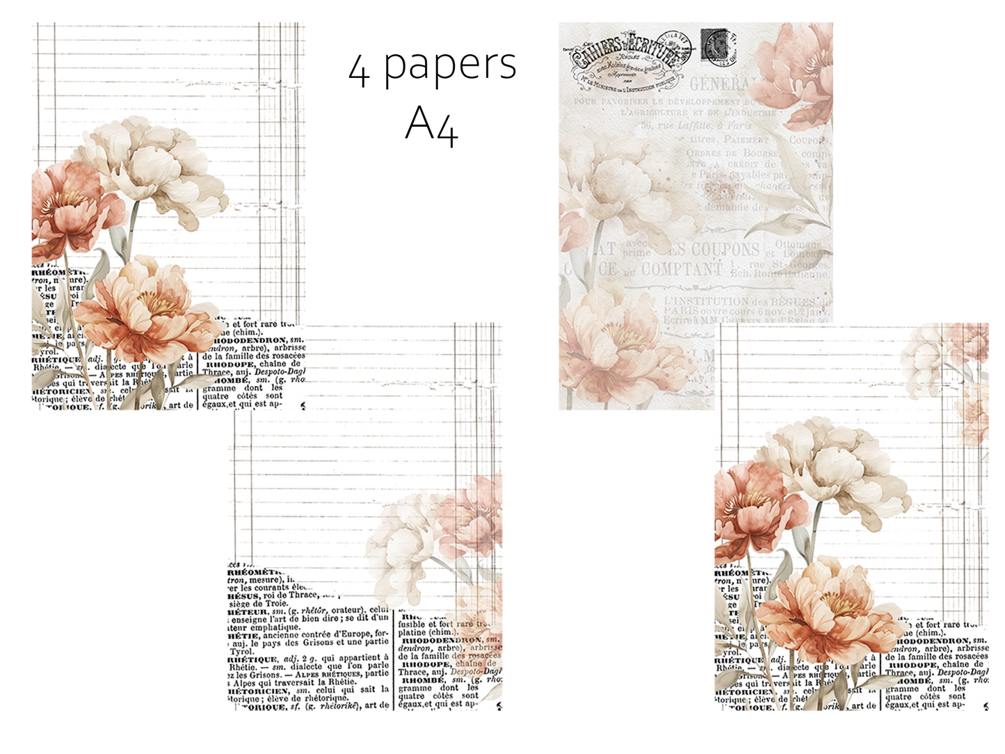Printable set - Vintage peony