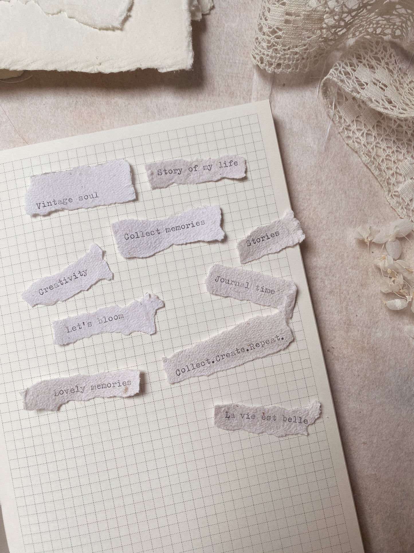 Typewriters words on handmade paper