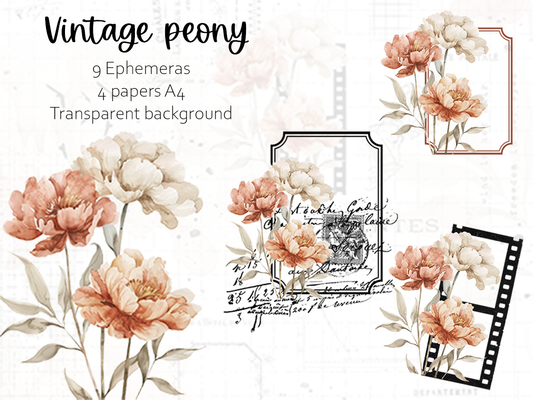 Printable set - Vintage peony