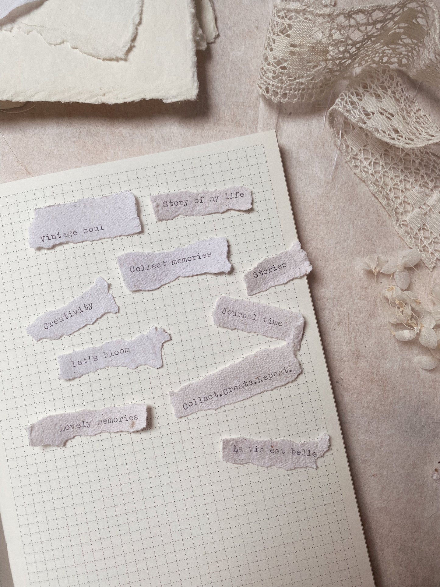 Typewriters words on handmade paper