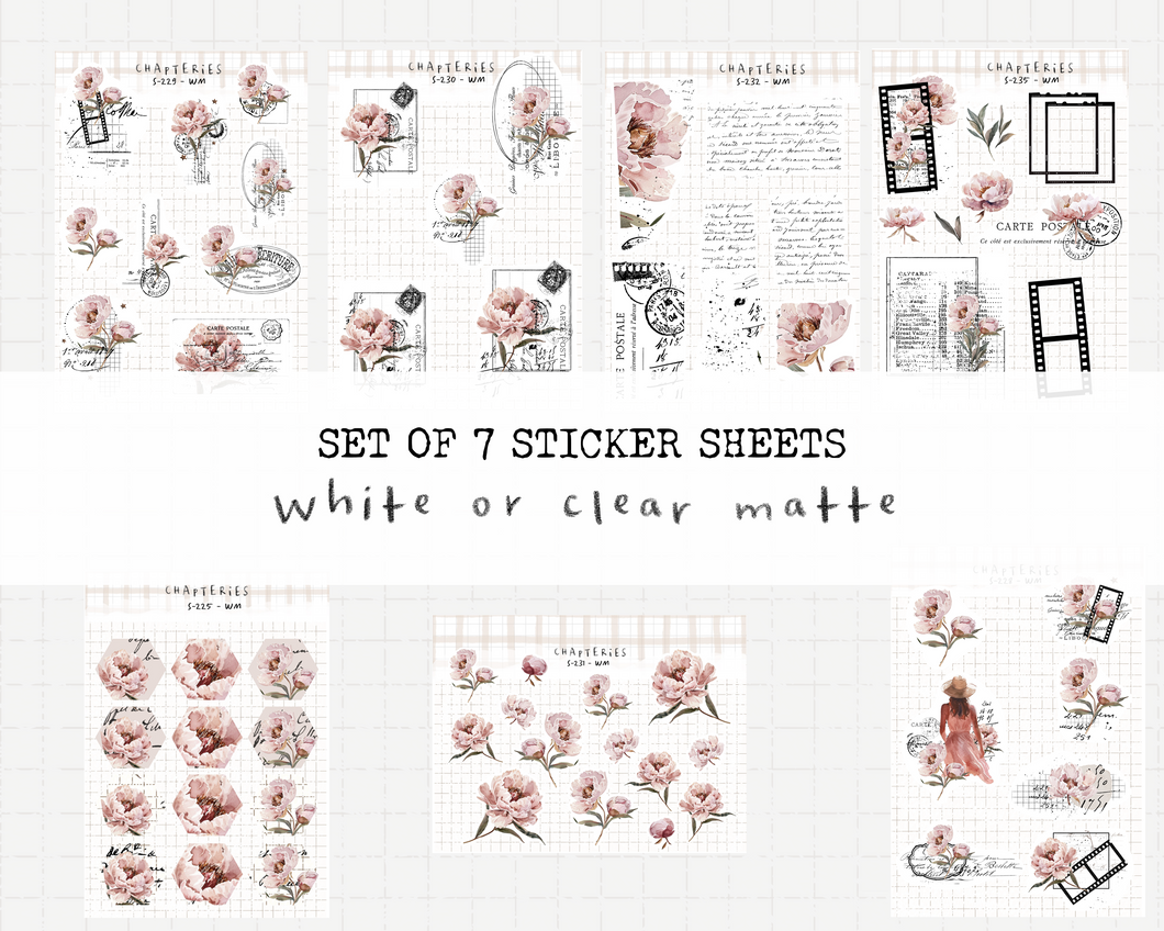 Pink Peony - Set of 7 sticker sheets